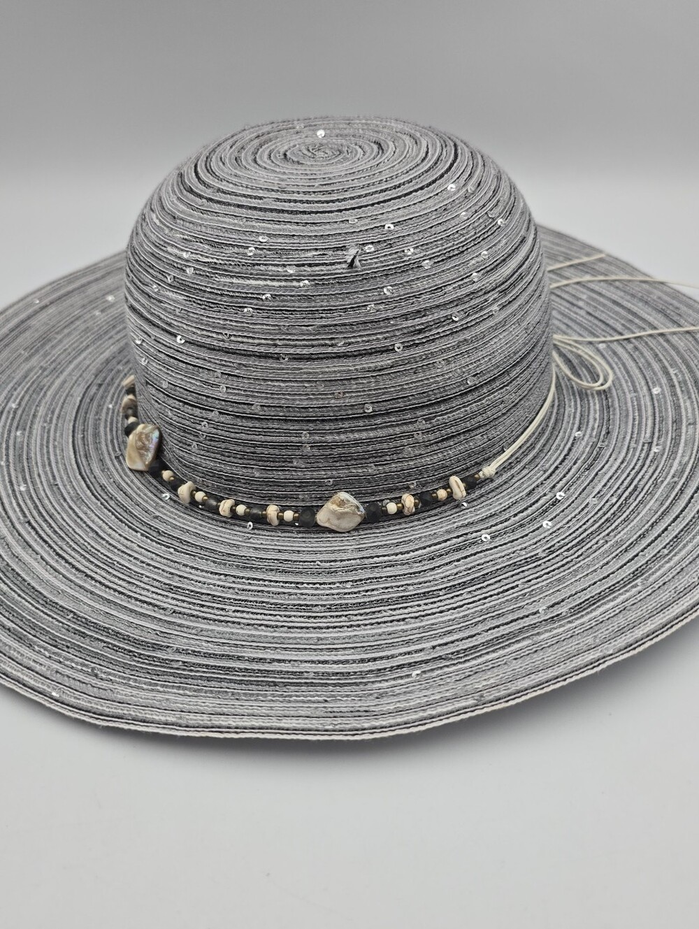 Women's Capelli Gray Polyester Wide Brim Beaded Sequin Band Sun Hat